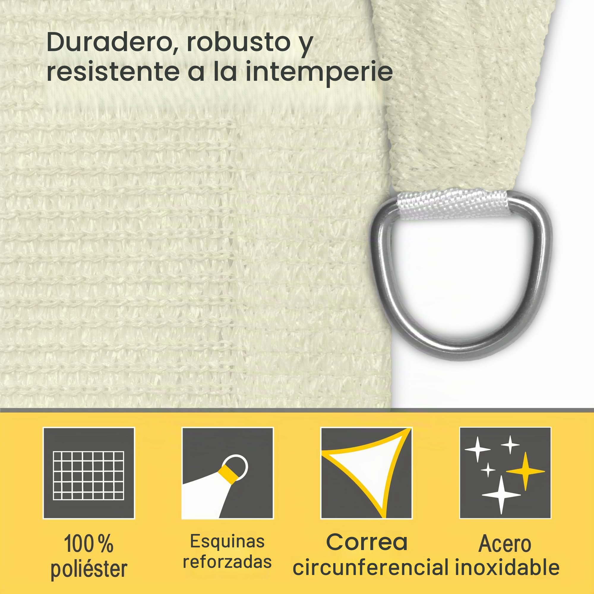 Sol Royal Toldo Vela Rectangular HDPE Transpirable con protección UV Solar | 7x7x7m 700x700x700cm crema parasol para balcón piscina jardín terraza exterior permeable agua triangular Shade Sails HS9