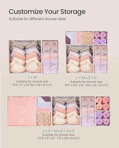 Vista 5 de Songmics URDZ006W02 Organizador de cajones, para aparador, juego de 12, contenedores plegables de tela para calcetines, ropa interior, brasieres