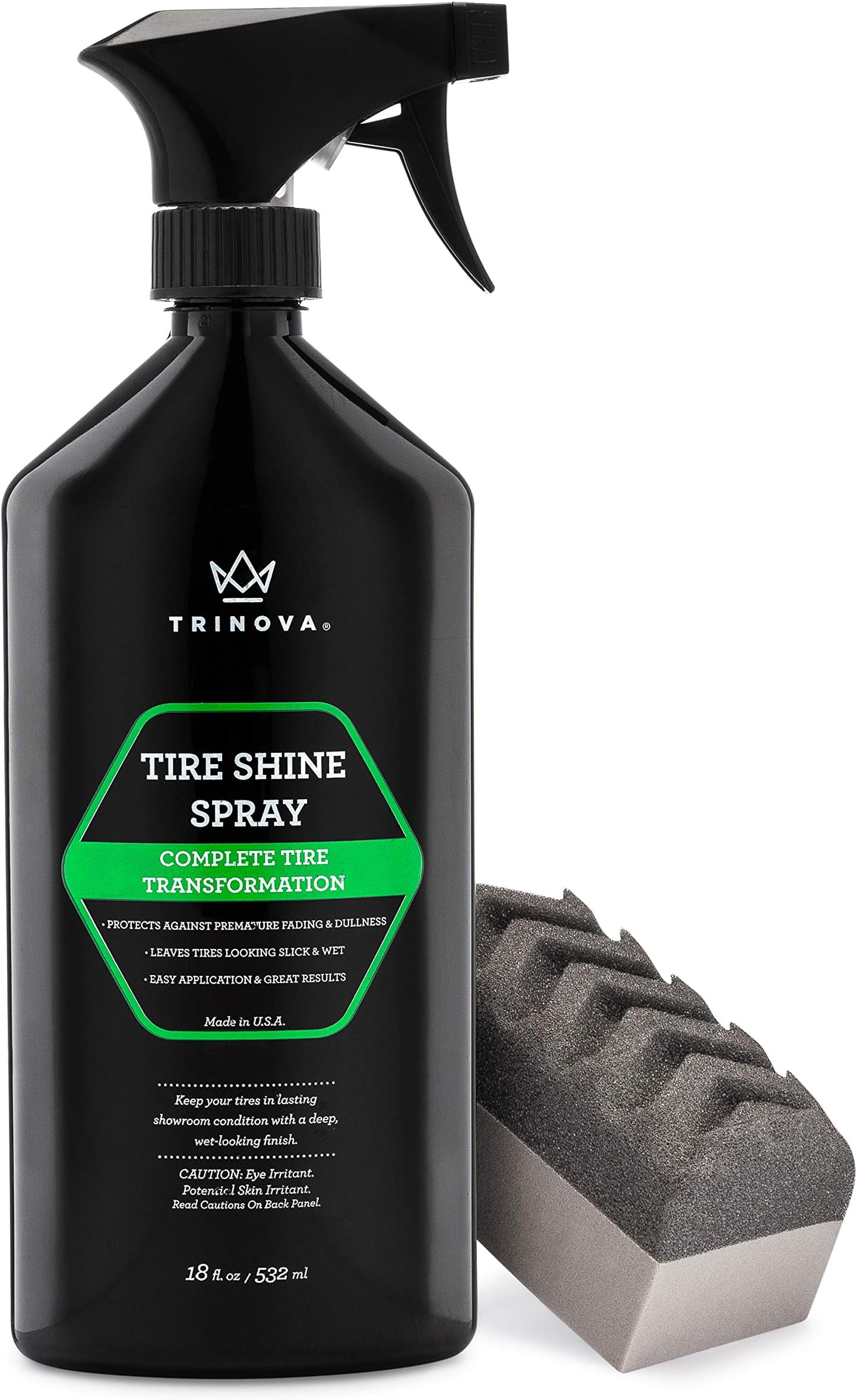 33511 Tire Shine Spray No Wipe - Automotive Clear Coat Dressing for Wet & Slick Finish - Keeps Tires Black - with Rubber Protector - Prevents Fading & Yellowing - 18 OZ