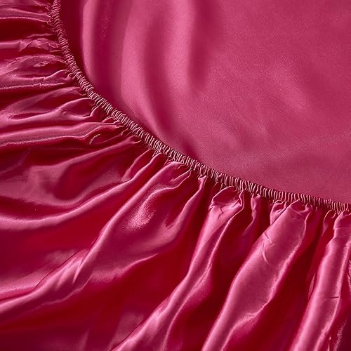 Miniatura 6 de Juego de edredón de satén con juego de sábanas, ropa de cama matrimonial en una bolsa, ropa de cama sedosa de lujo con 1 edredón, 1 sábana encimera,