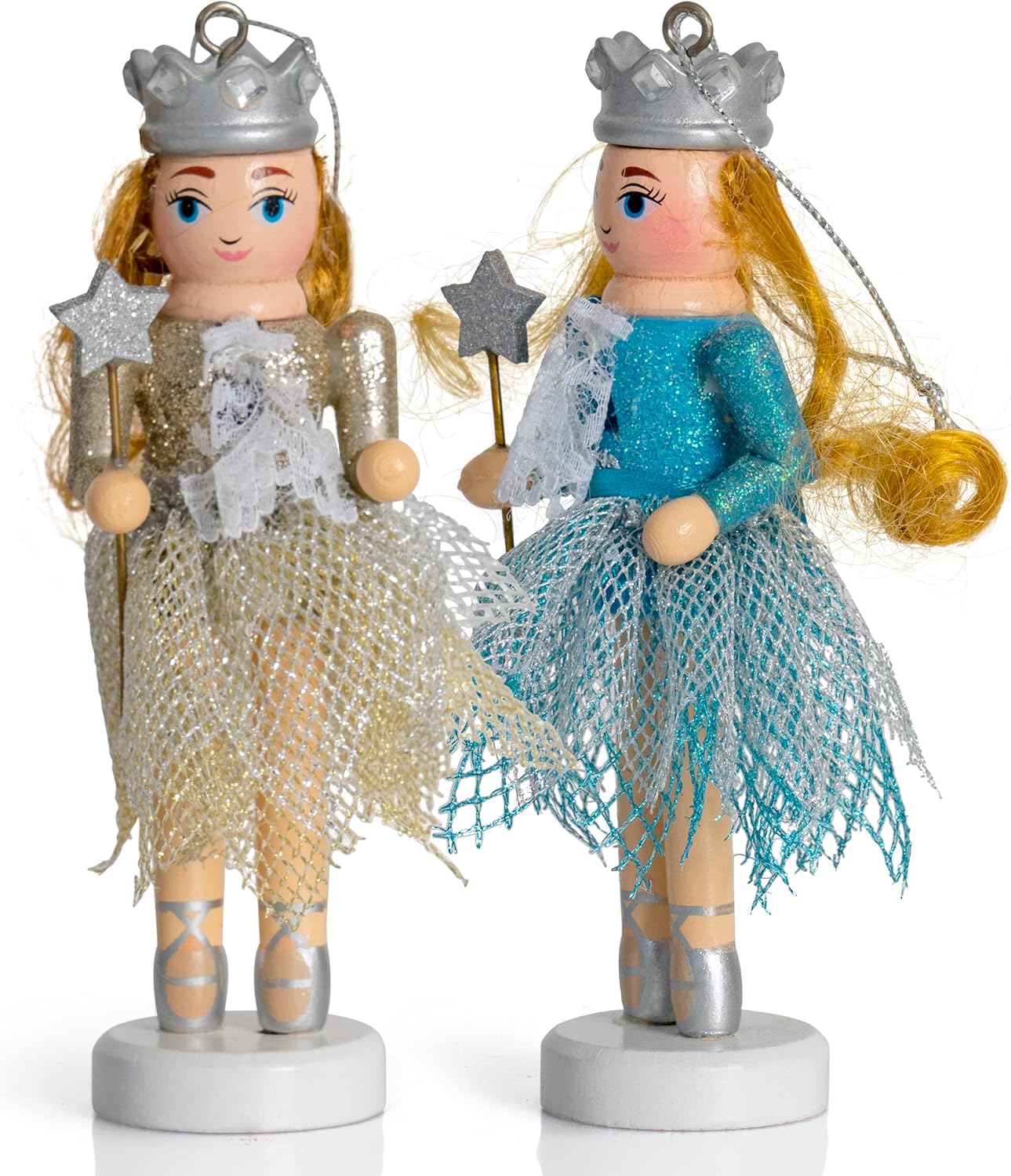 Ornativity Nutcracker Hanging Ornament Figures – Fairy Ballet Girls Dancers Glittered Christmas Mini Wooden Small Ornaments Nutcrackers Xmas Tree Ornament Set – 4 Pieces 5"