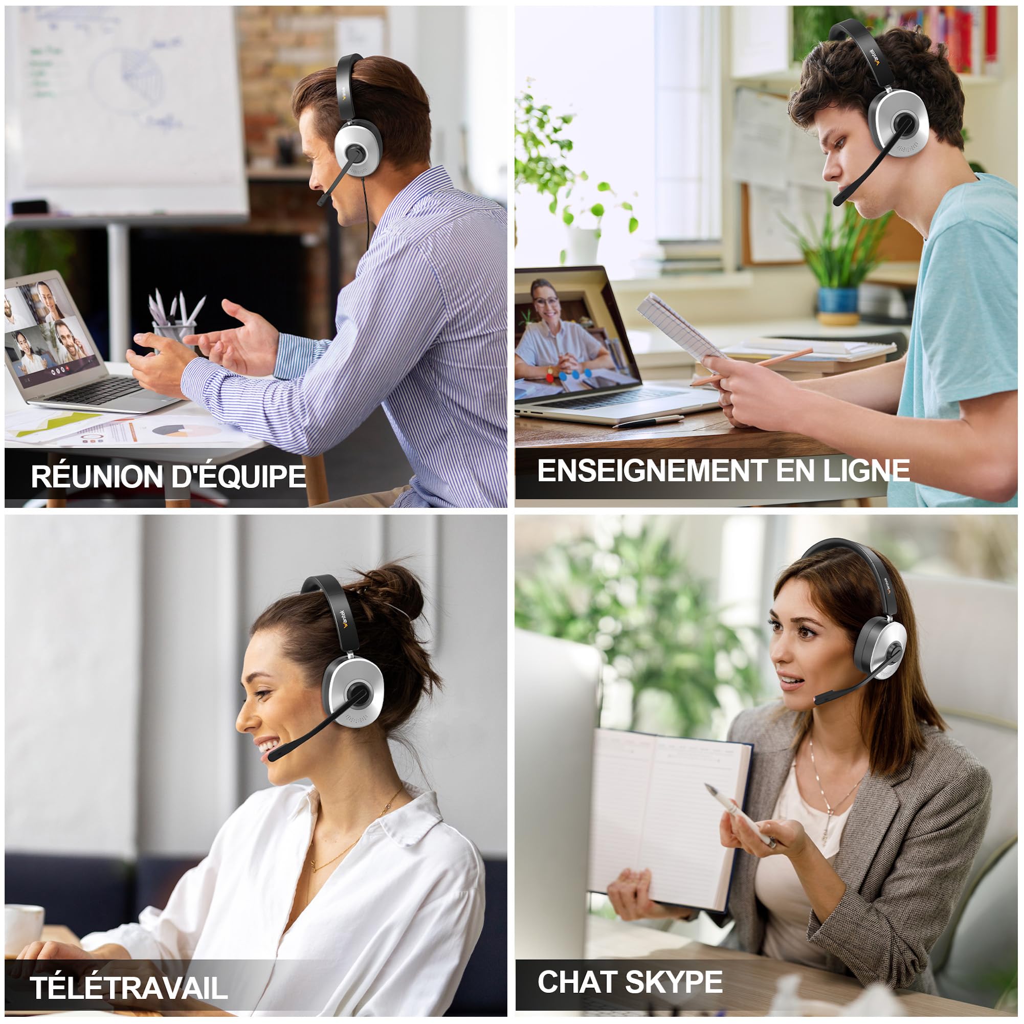 Wantek Casque Bluetooth sans Fil avec Micro,Casque sans Fil avec Dongle USB,Station de Charge,Bouton de sourdine pour PC,Ordinateur Portable,Bureau,d'appel équipes,Visioconférence