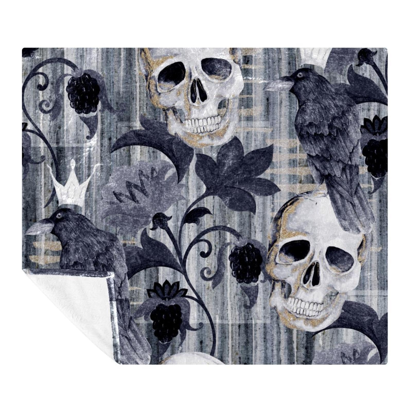 Couverture lit et sofa plaid microfibre léger motif tête de mort