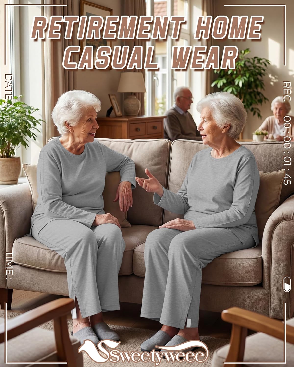 Women's Hospital Gown Set Long Sleeve Bedridden Patient Adaptive Clothing Tear Away Shirt and Pants for Easy Care