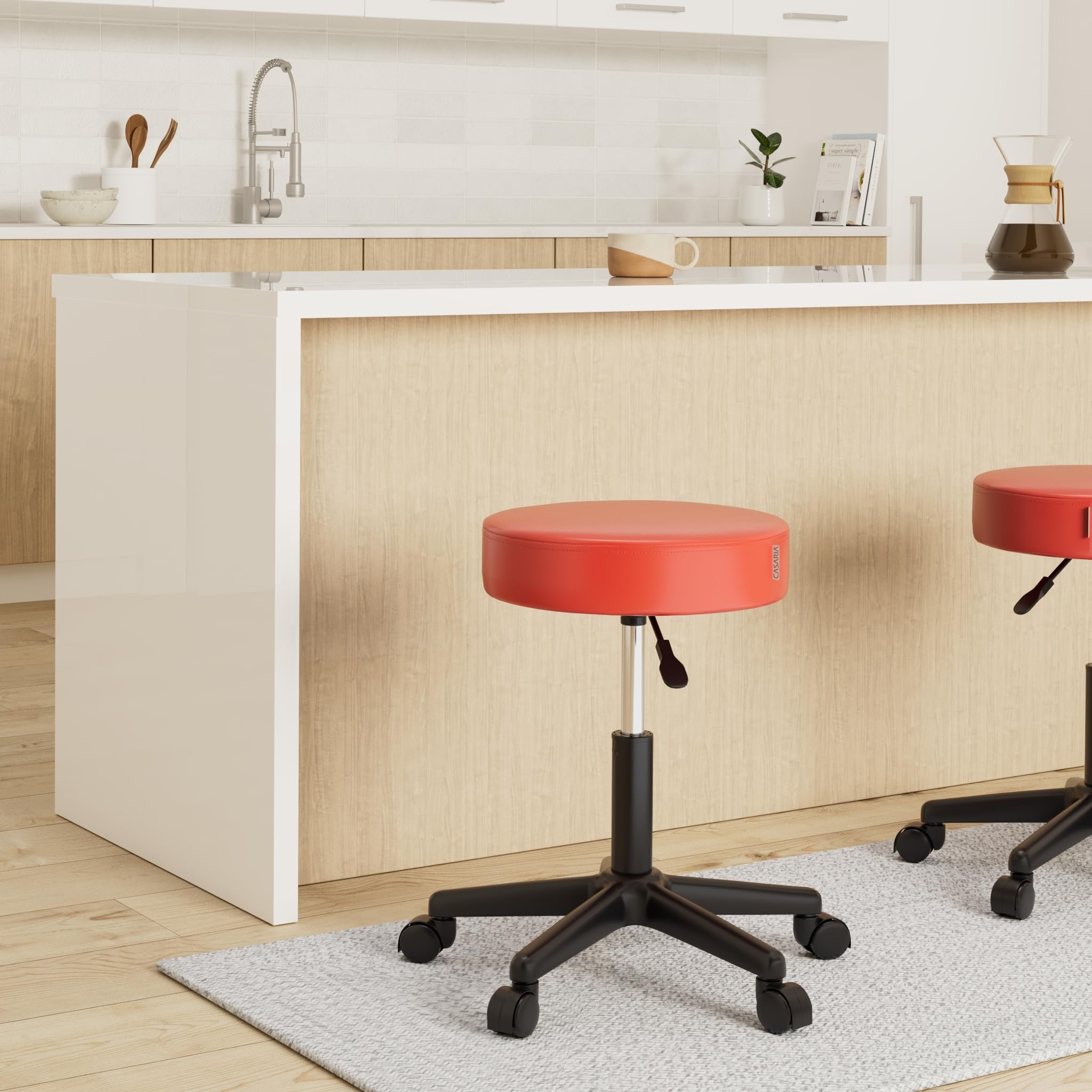 Sgabello Girevole Casaria Regolabile 46-60 Cm - Con Ruote E Seduta Imbottita, Vari Colori