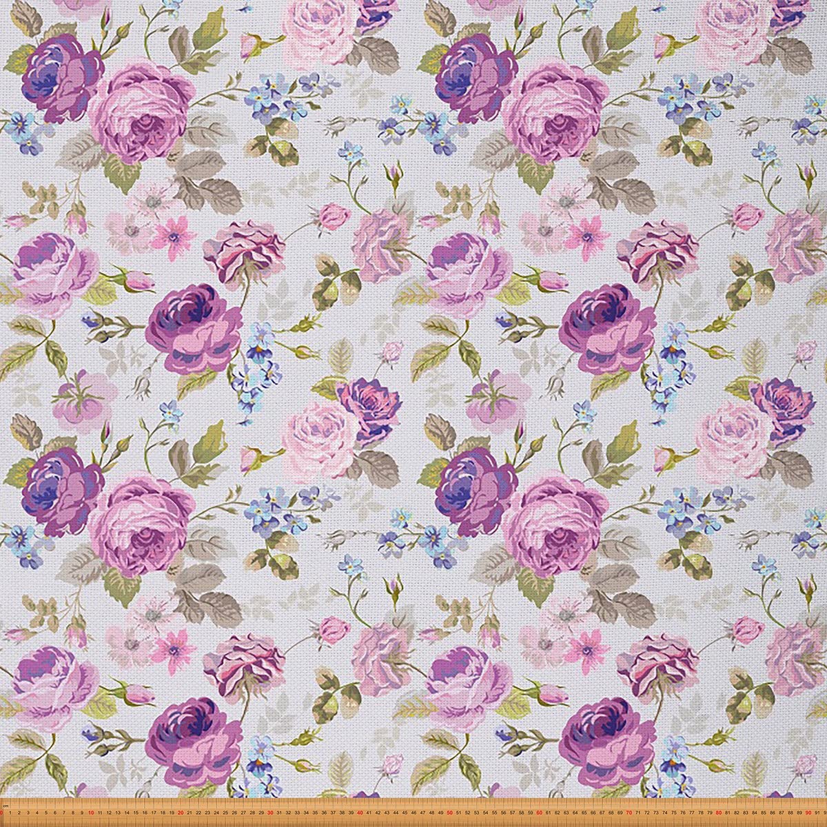 Tkanina w stylu retro Rose by The Yard, romantyczna botaniczna tkanina kwiatowa na krzesła, naturalna tkanina z liśćmi kwiatu do projektów DIY i domu, 10 metrów, dł. 920 x 150 cm, fioletowa