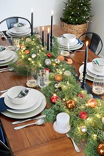 Miniatura 2 de Guirnalda de pino de Navidad iluminada de 6 pies, guirnalda de vegetación de Navidad con adornos de bolas, guirnalda de ciprés artificial de cedro