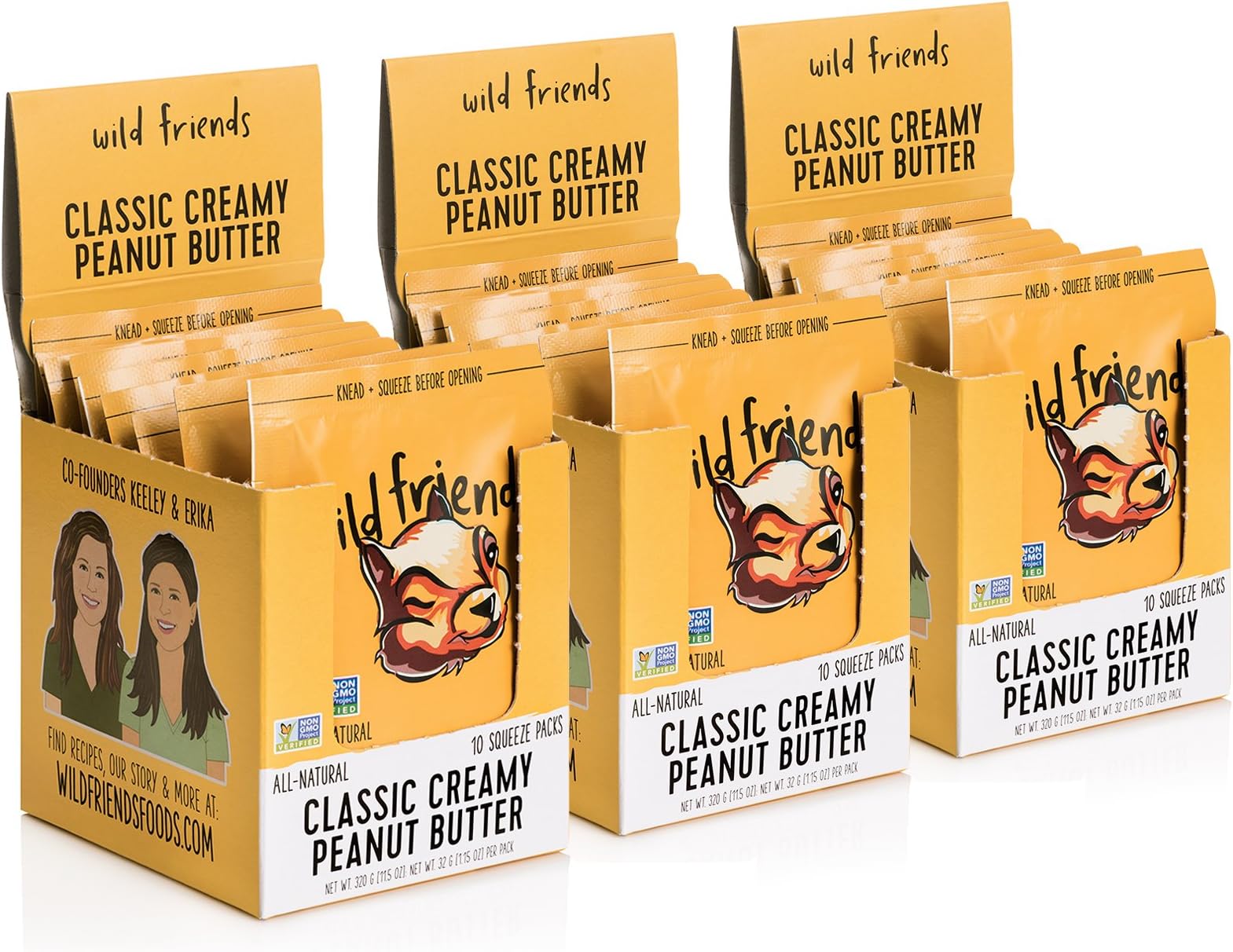 Wild Friends Foods Classic Creamy Peanut Butter, 1.15 Ounce Squeeze Packs, Gluten-Free, Non-GMO, Palm Oil Free, Vegan, 1.15 Ounce (Pack of 30)