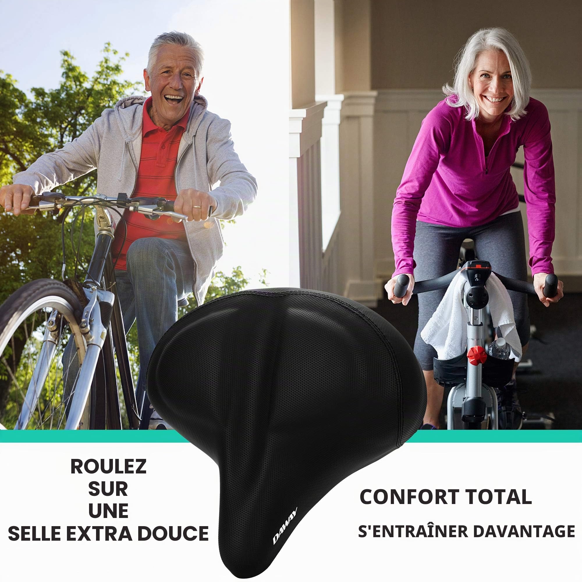 DAWAY C40 Siège de vélo surdimensionné Confortable - Compatible avec Les vélos Peloton, d'exercice, de Montagne ou de Route, Remplacement de Selle de vélo Extra Large pour Homme Femme Confort