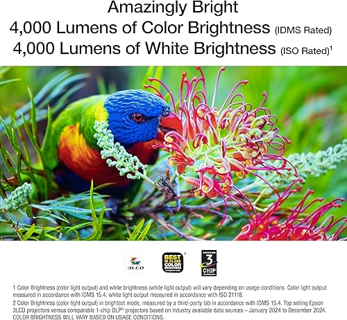 Miniatura 3 de Epson Home Cinema 980 Proyector 3LCD de 3 chips 1080p, 4,000 lúmenes de color y brillo blanco, transmisiónjuegoscine en casa, altavoz integrado,