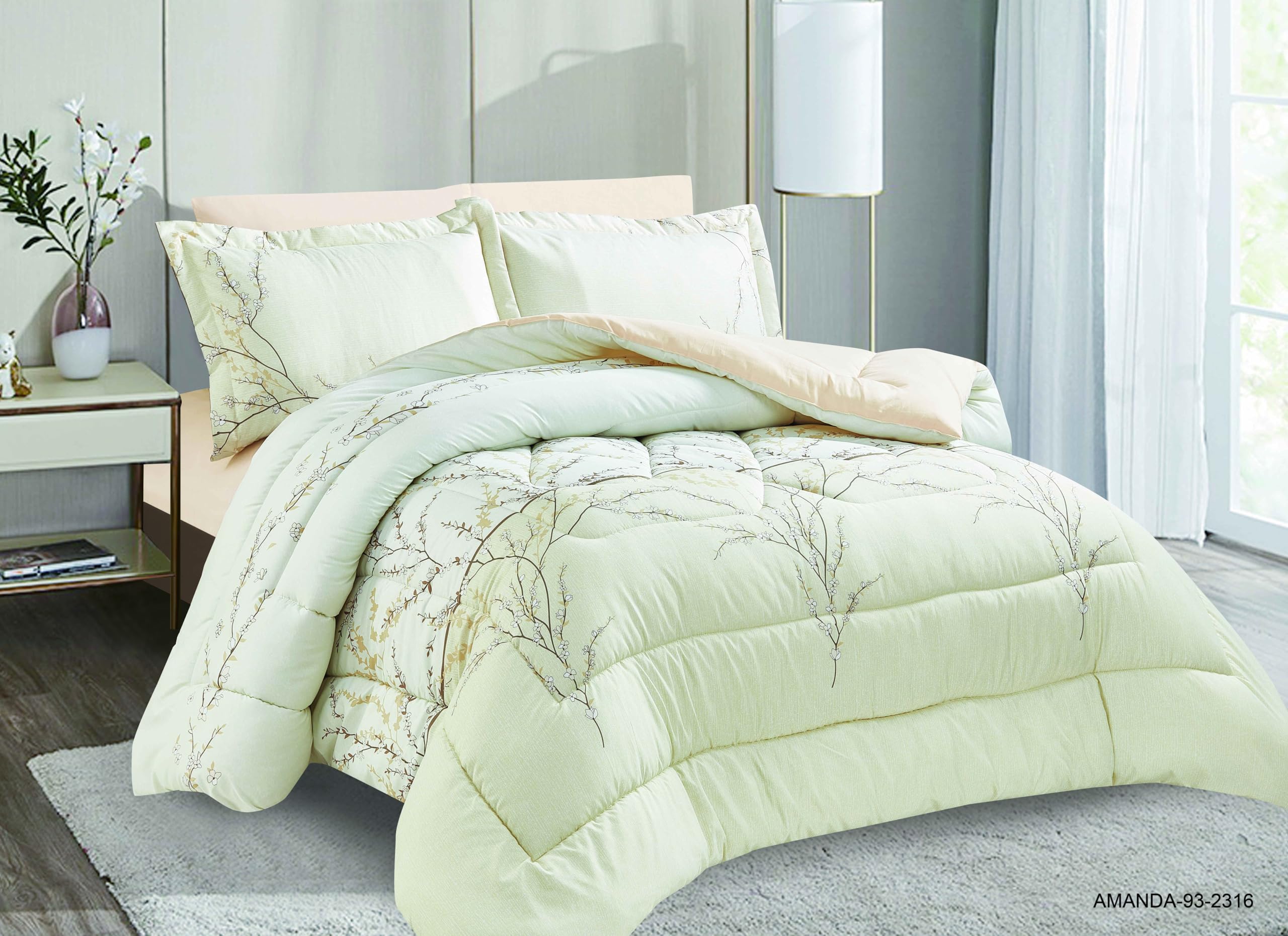 Elite Home Premium Microfiber 6-Piece Comforter Set King Size with Comforter,Pillow Cover, Fitted Sheet, and Pillow Sham (AMA-93, King)