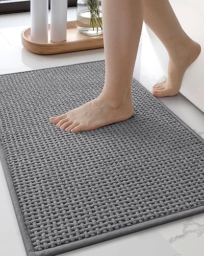 Color&Geometry Alfombras de baño de felpilla mejoradas más densas, 17 x 29.5 pulgadas, antideslizantes, absorbentes, grises, para baño, ajuste