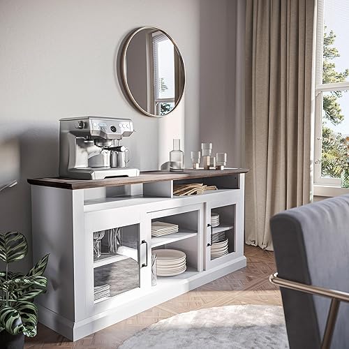 Miniatura 6 de BELLEZE Moderno soporte de TV tradicional de 60 pulgadas y consola central de entretenimiento multimedia para televisores de hasta 65 pulgadas con