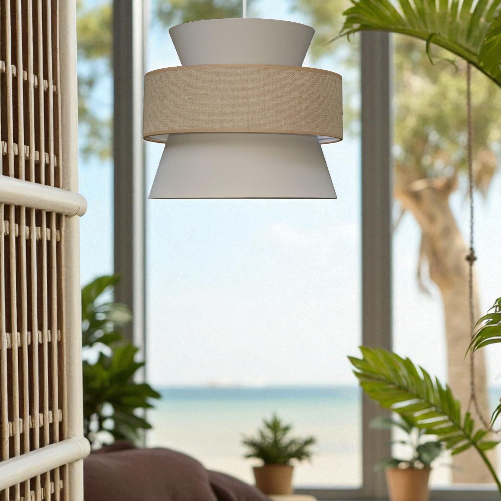 Lampada a sospensione BOHO 2xE27, diametro 38 cm, grande paralume in cotone e juta, per camera dei bambini, soggiorno, camera da letto, cucina, ingresso e ufficio, made in EU