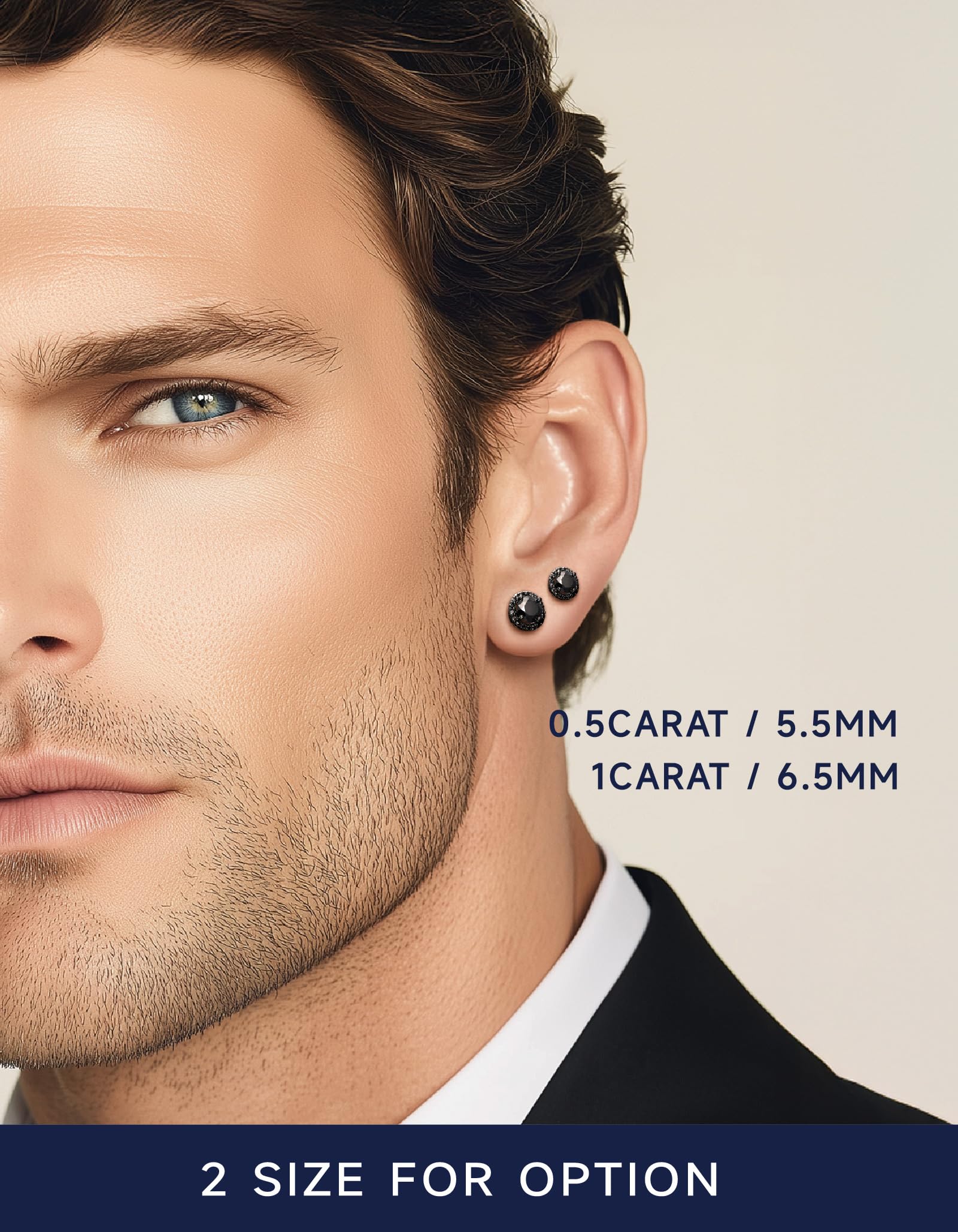 MomentWish Pendientes Hombre Negro, 0.6-4 Quilates Moissanita Diamante Pendientes Plata de Ley 925 Antialérgico con Certificado GRA Regalo Hombre 4/5/5.5/6.5/8mm