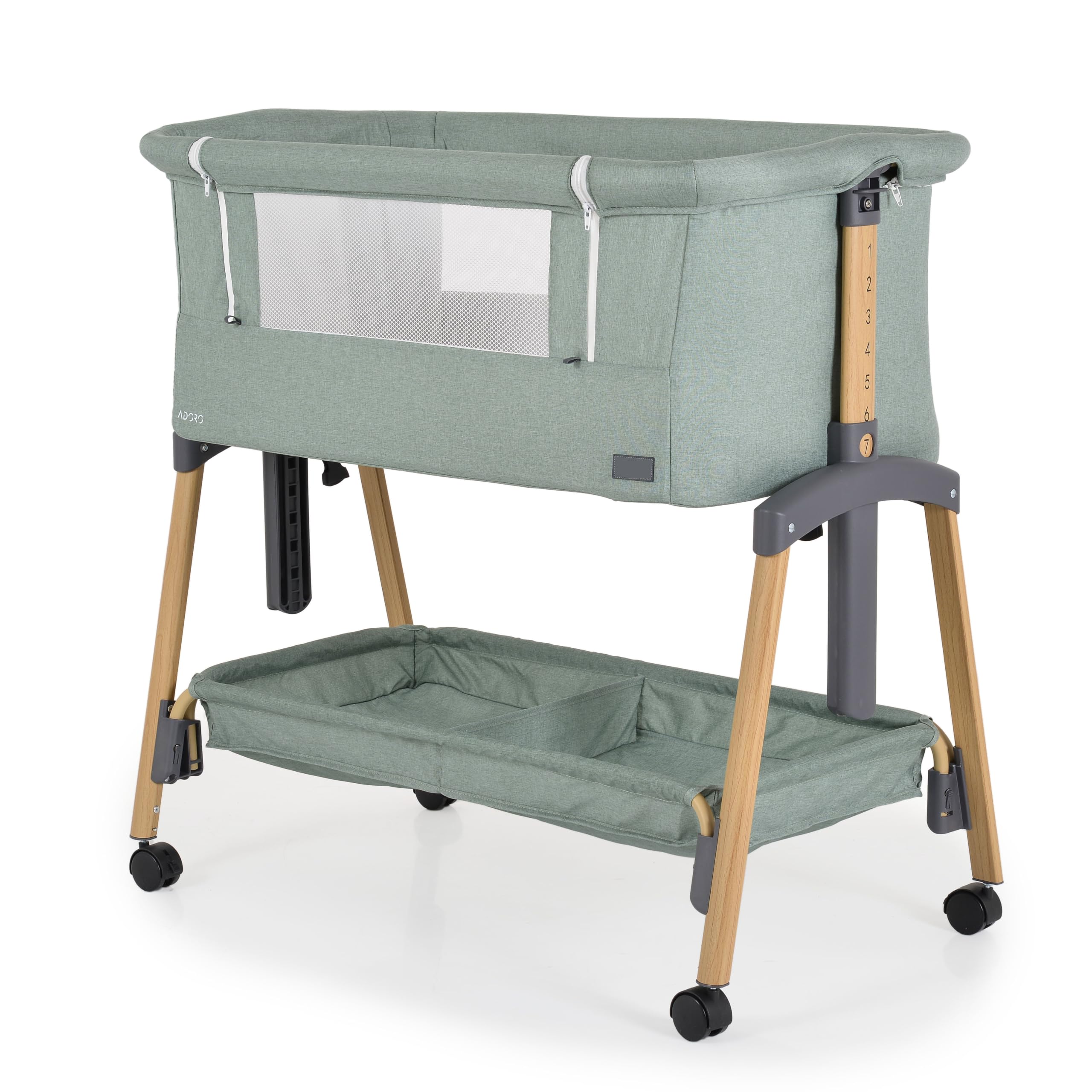 Tanuki Minicuna colecho Adoro, Ajustable, colchón, mosquitera, con Ruedas, Color:Verde