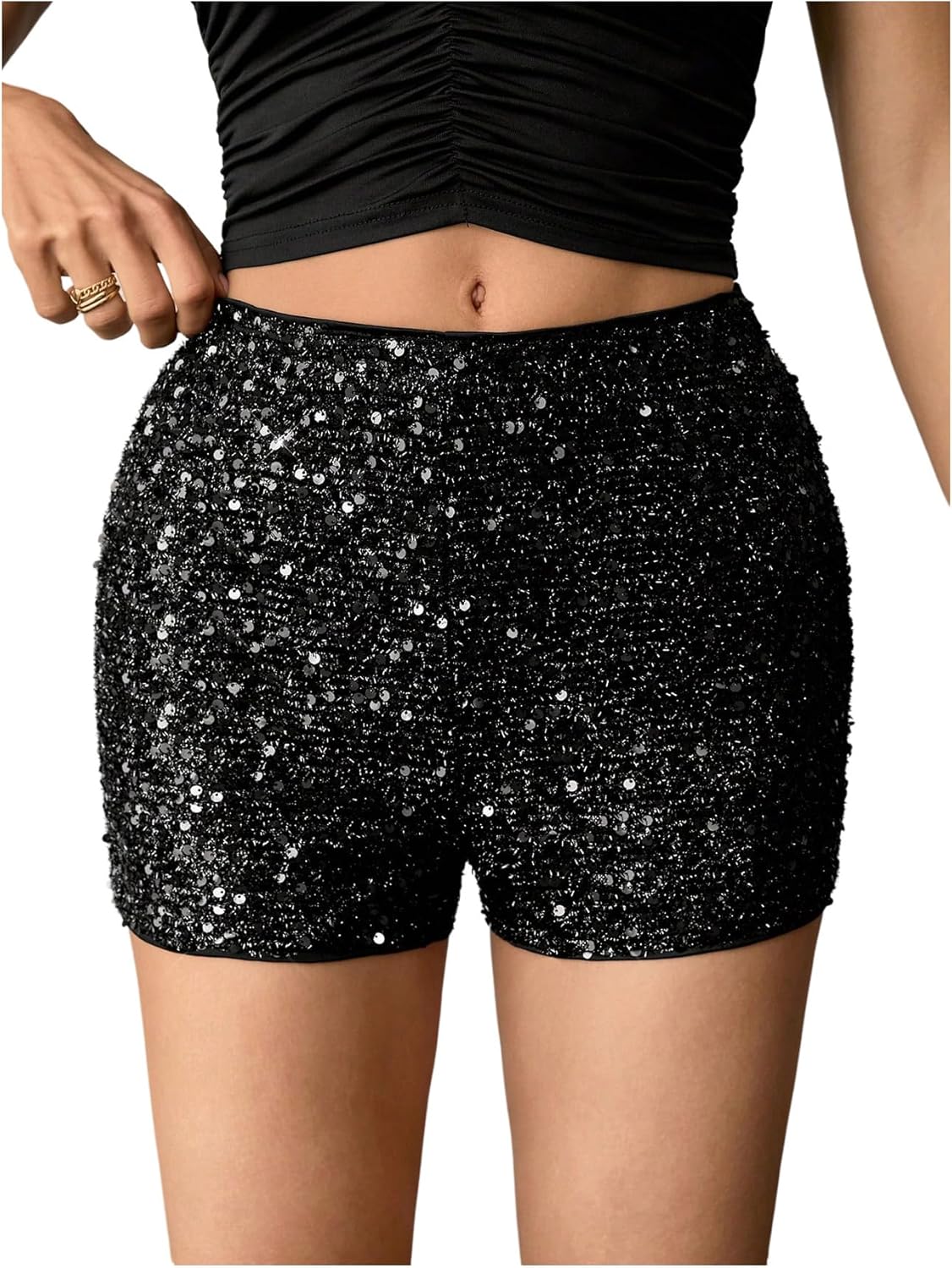 SHENHE Women's Sequin Micro Shorts Sparkly High Waisted Y2K Festival Rave Club Mini Shorts Hot Pants
