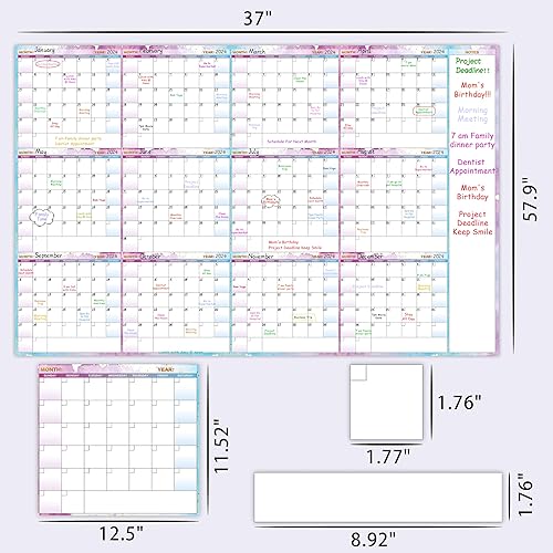 Miniatura 4 de Calendario grande de borrado en seco para pared, calendario anual de pared de borrado en seco, 58 x 37 pulgadas, planificador de calendario en