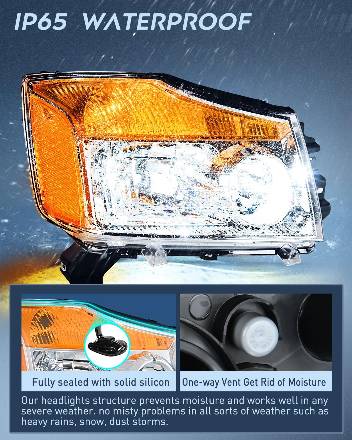 Nilight Headlight Assembly Compatible with 2004 2005 2006 2007 2008 2009 2010 2011 2012 2013 2014 2015 Nissan Titan 2004 2005 2006 2007 Armada Headlamps Replacement Chrome Housing Amber Reflector