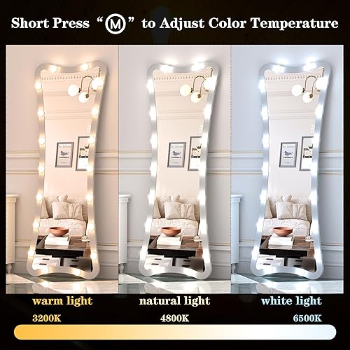 Miniatura 49 de ANYHI Full Length Mirror with Lights, 63" x 24" Full Lenth Vanity Mirror, 22 LED Bulbs, 3 Color Lights, Dimmable, Aluminum Thick Frame, for Dressing