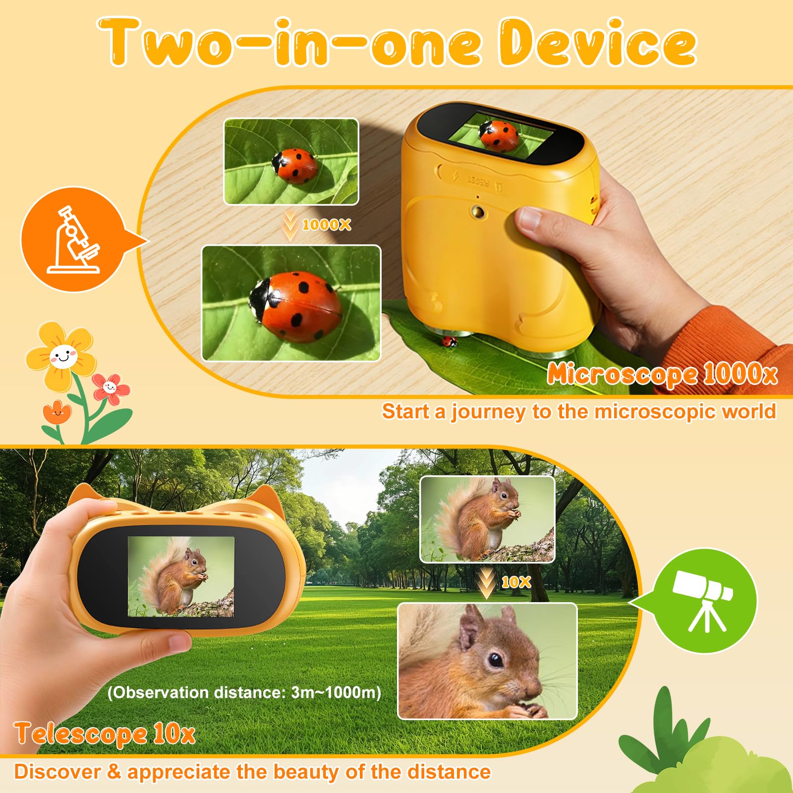 Yuning Microscopio Digital para Niños, 1000X 4K Microscopio y Telescopio 2 en 1, Mini microscopios Digitales Portátiles con 2.0" Pantalla y 8 Luces LED, microscopio de Bolsillo para Niños Regalo Edu