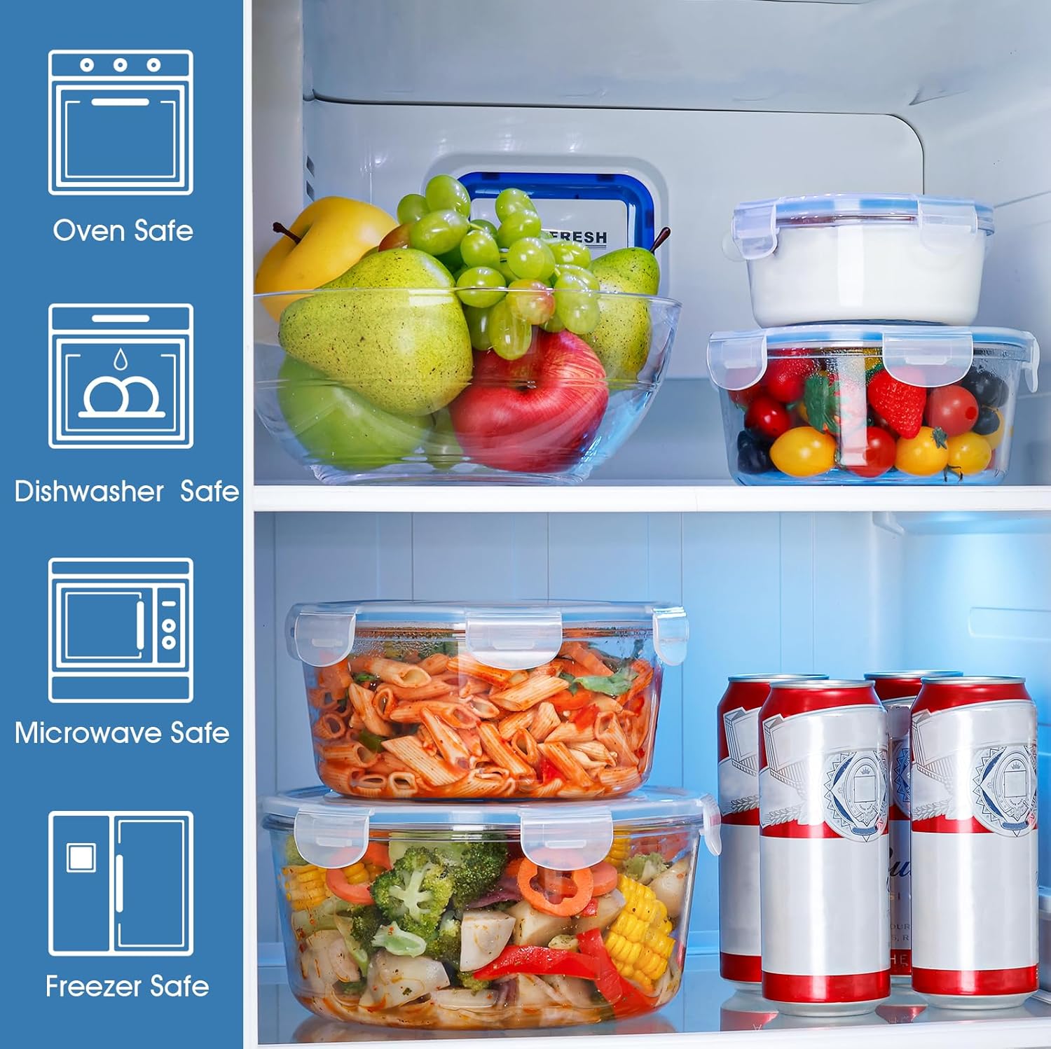 NUTRIUPS 95/54/30/15oz Round Large Glass Food Storage Containers with Airtight Lids, Meal Prep Containers, Ideal for Baking and Storing Casseroles, Lasagnas, Vegetables, Fruits,4-Piece Set