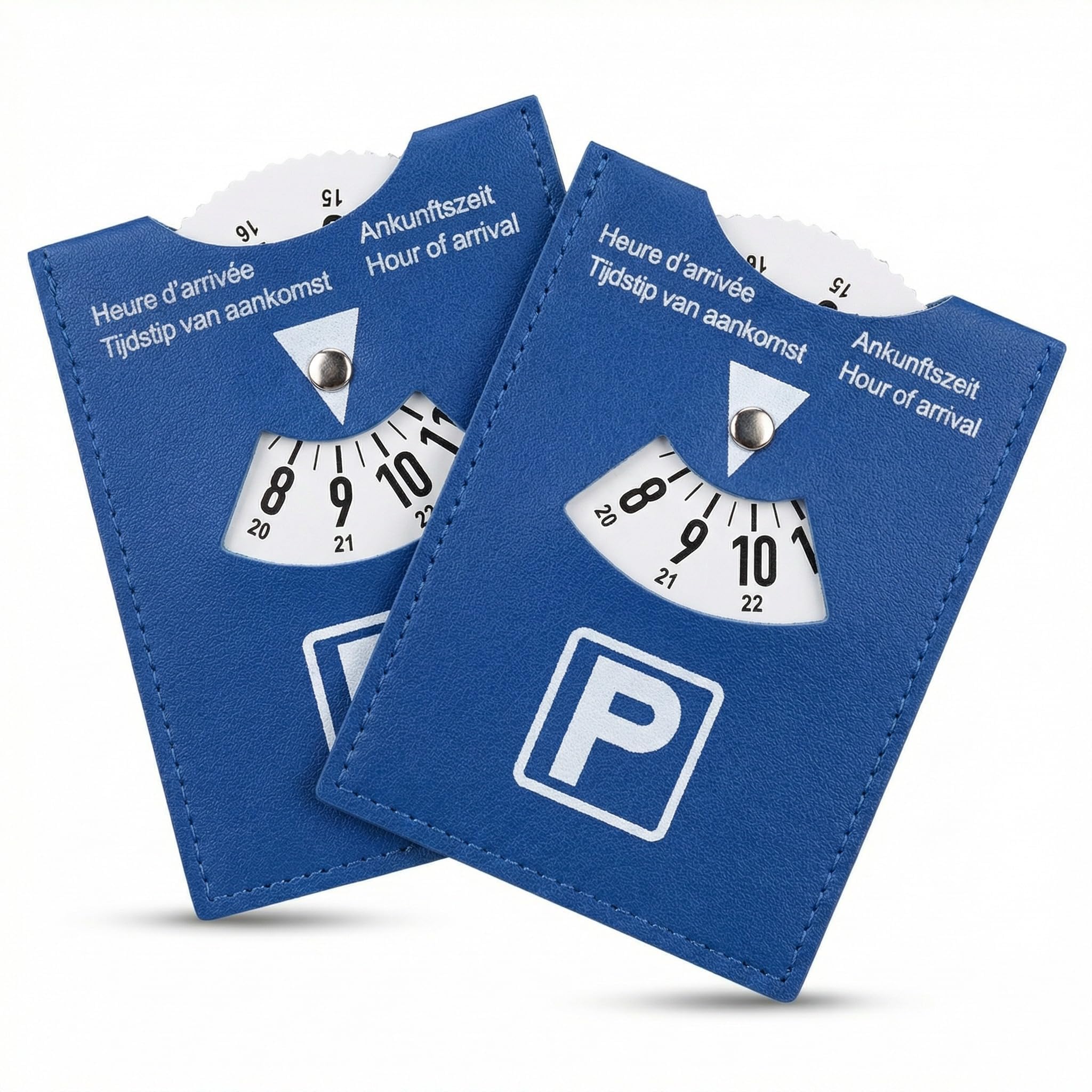 2pcs Disco de Estacionamiento en PU Suave Azul, Modelo Maxi 11x15cm para Zona Azul Europea, Indicador Manual de Hora de Llegada, Superficie Suave al Tacto, Accesorios Coche