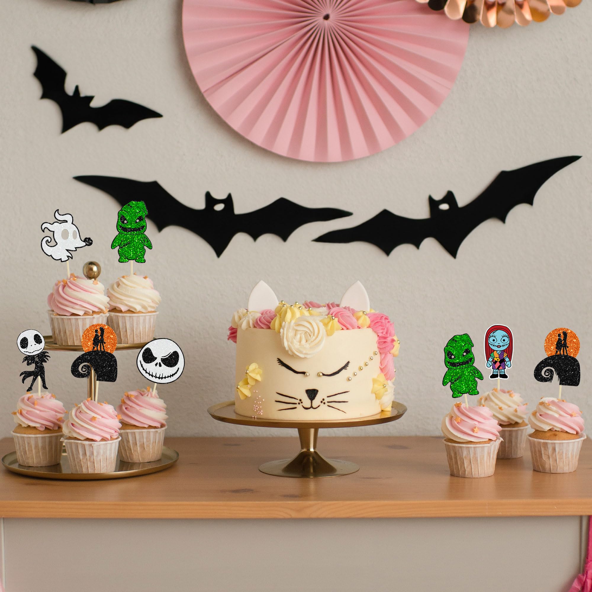24 Décorations Cupcakes Halloween Chauves-souris - Bâtonnets En Papier Pour Gâteaux, Muffins, Dessert Thème Halloween