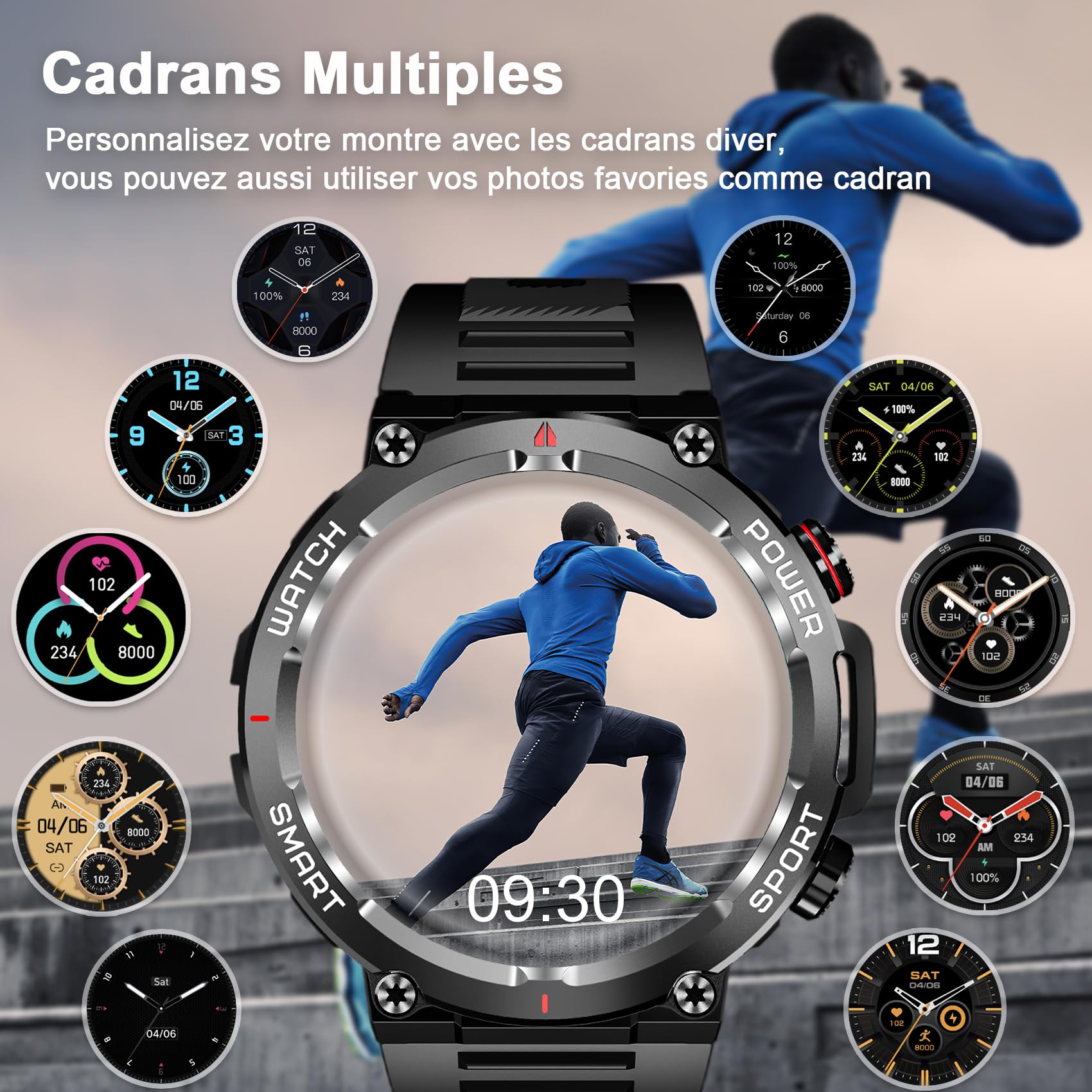 IOWODO Montre Connectée Homme avec Appel Bluetooth, Montre Appel, Écran 1.39" TFT, Moniteur Cardiofréquence/SPO2, Analyse Sommeil, 100 Modes de Sport,pour Android/iOS (Noir)