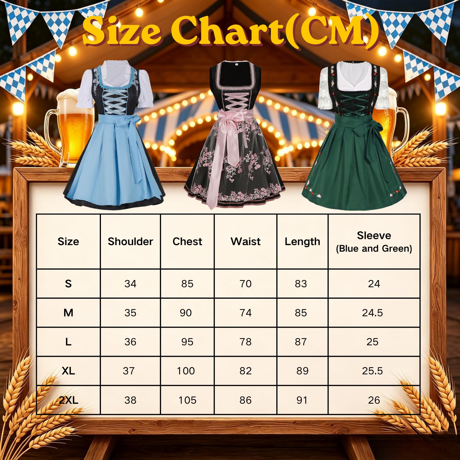 Dirndl Damen midi Trachtenkleid Damen Trachtenrock Trachtenmode Kleid Dirndlbluse für Oktoberfest
