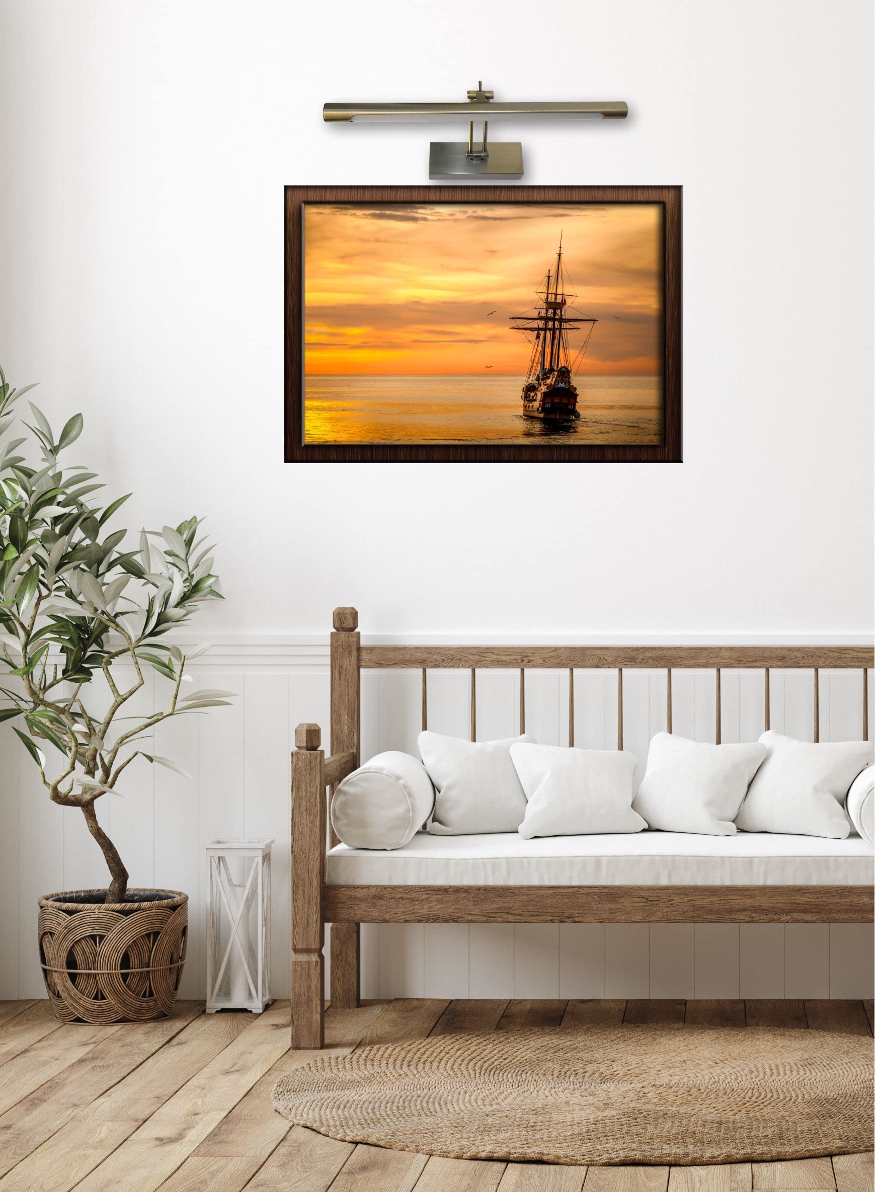 Aplique LED de pared para iluminar cuadros, espejos, murales, etc, led 6W estilo tradicional y elegante,tono de luz cálida 3000K, Bronce envejecido, totalmente articulado y giratorio. 40cm