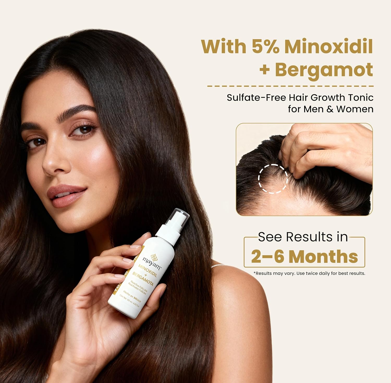 Mayam Beauty Hair Growth Bundle – Biotin Cinnamon Rosemary Shampoo (500ml) + Minoxidil & Bergamot Hair Tonic Spray (125ml) – Strengthening & Nourishing Scalp Care Set – 625ml Total