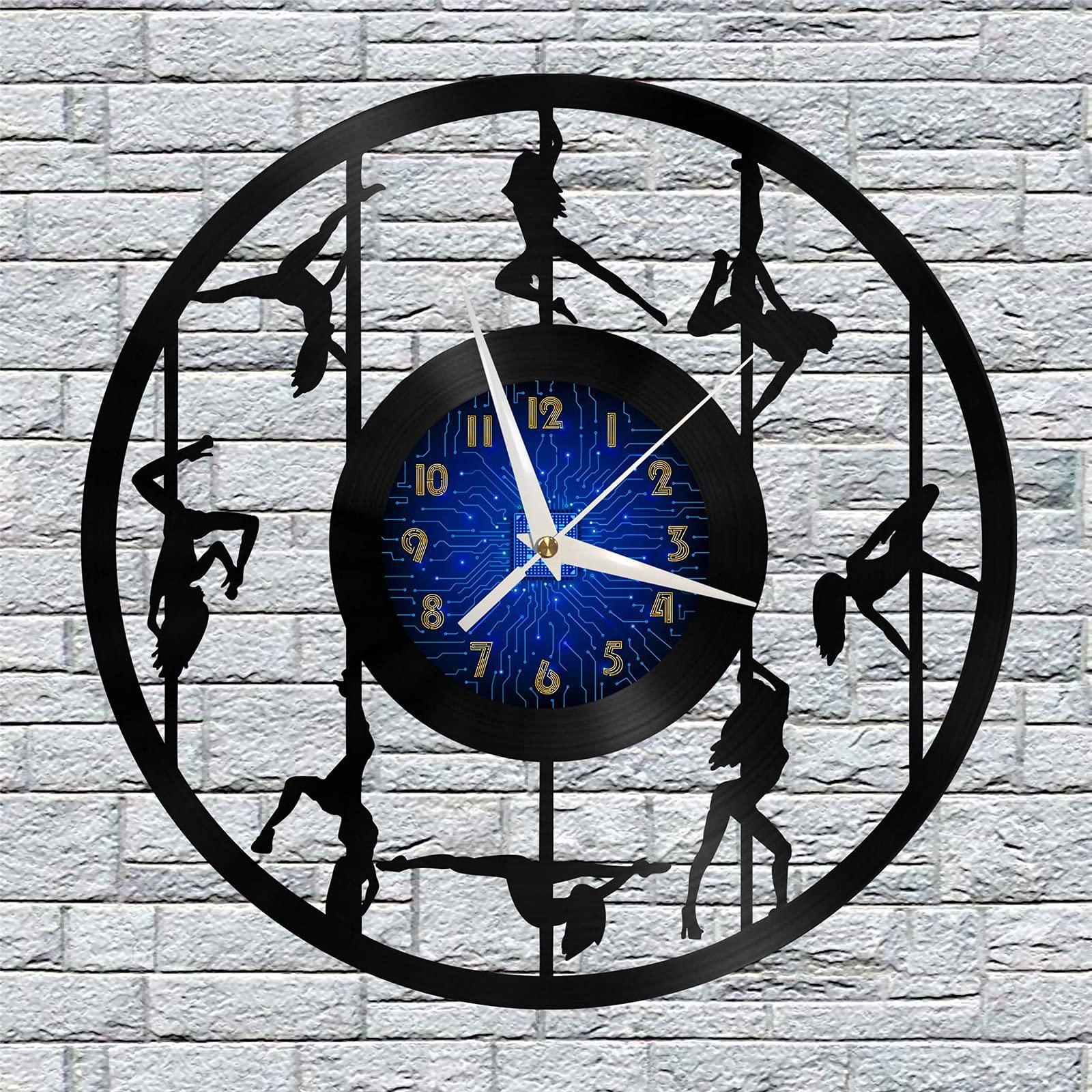 VCS Pole Dance Disque Vinyle Horloge Murale pour Cuisine Décoration Murale Art Mural Cadeau pour Amoureux Idée Cadeau pour Un Meilleur Ami(B, avec LED)