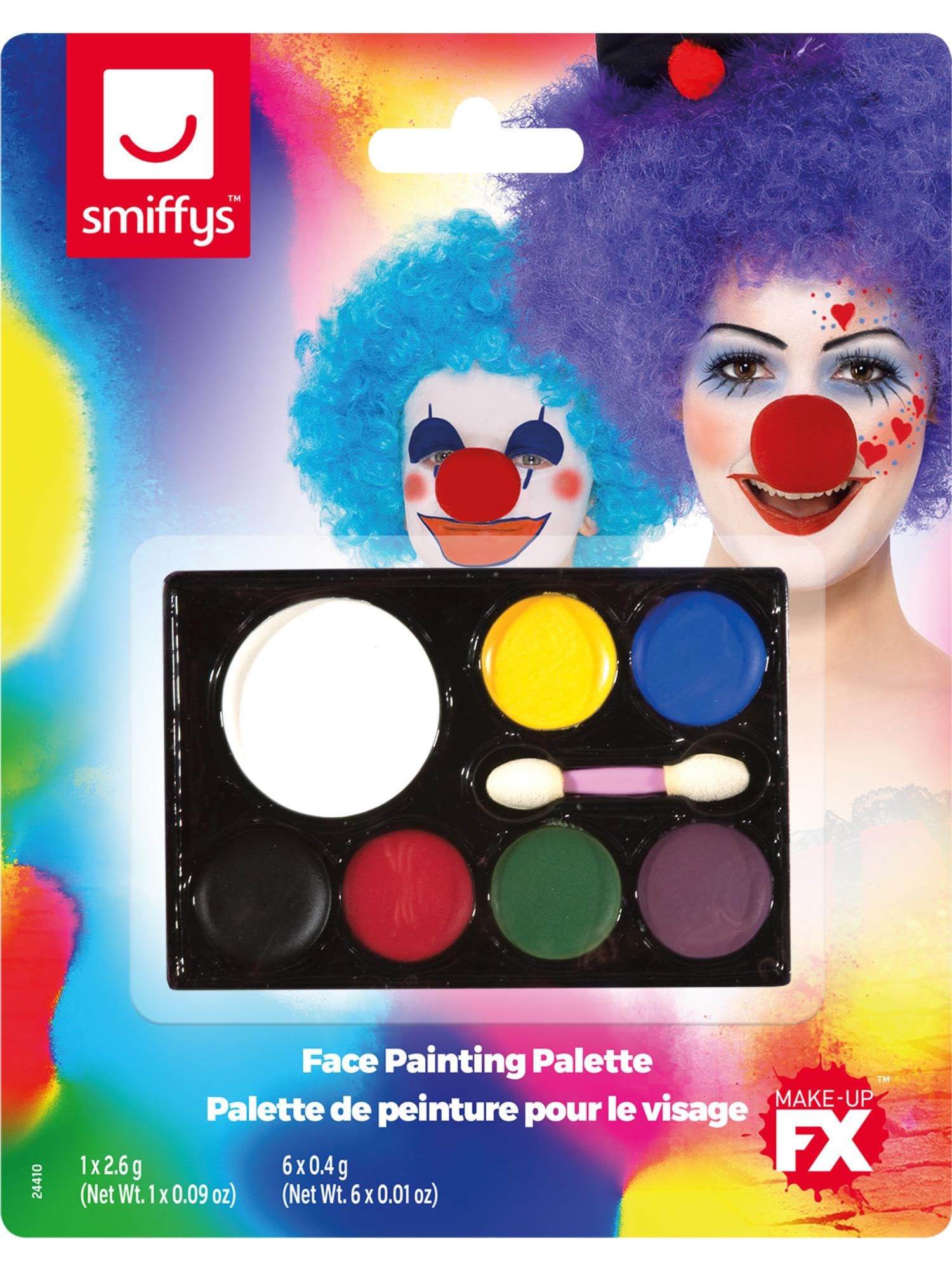 Smiffys Make-Up FX 7 Colour Grease Palette with Facepaints and Applicator, Quality Halloween Fancy Dress Makeup Kit, Multi-Coloured Cream Makeup Set