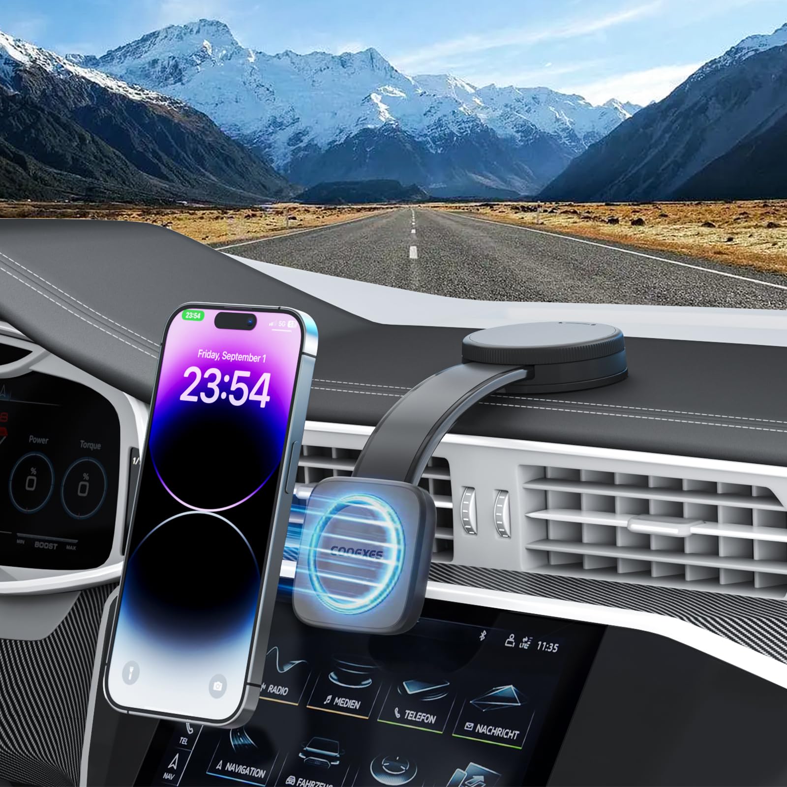 Magnetic Car Phone Holder Bendable Alloy Arm Car Mount with Vacuum Suction All-in-one Dessign 108LBS Strongest Suction 360
