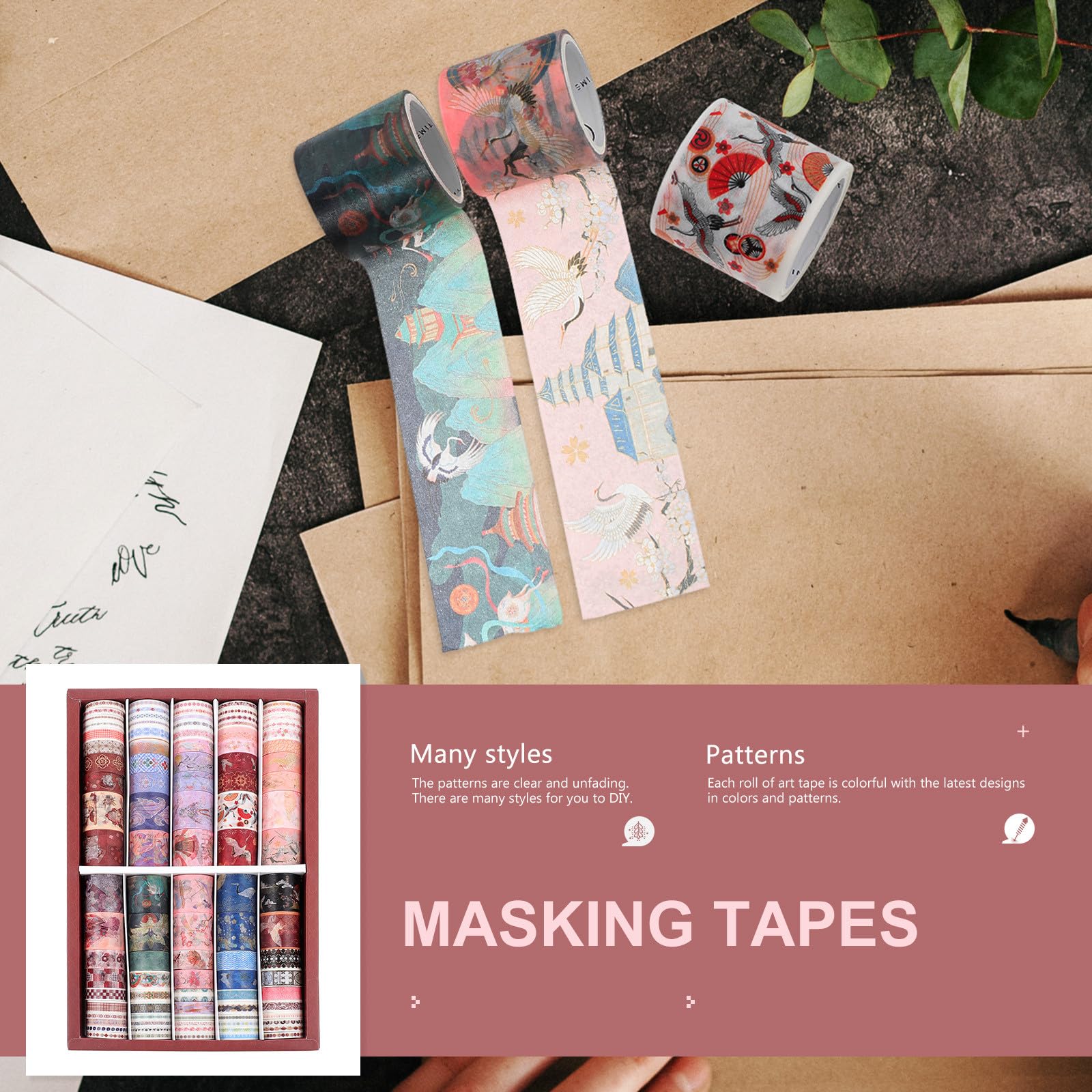 100 Rollen Washi Tape Bunt aus Japanischem Papier Leicht Abziehbar und Rückstandsfrei für Planer und Scrapbooking Dekoration