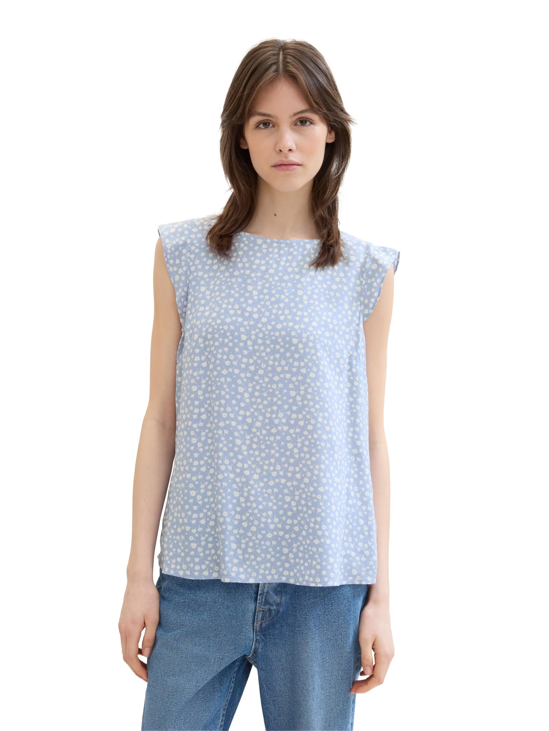 TOM TAILOR Denim Women's 1042797 Blouse, 36045-Mid Blue Flower Print, XL