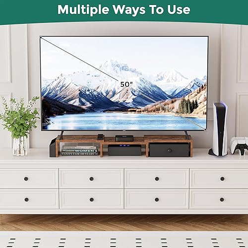 Miniatura 6 de Soporte elevador para monitor doble, longitud ajustable y soporte de monitor de ángulo giratorio, soporte ergonómico para monitor con cajón y