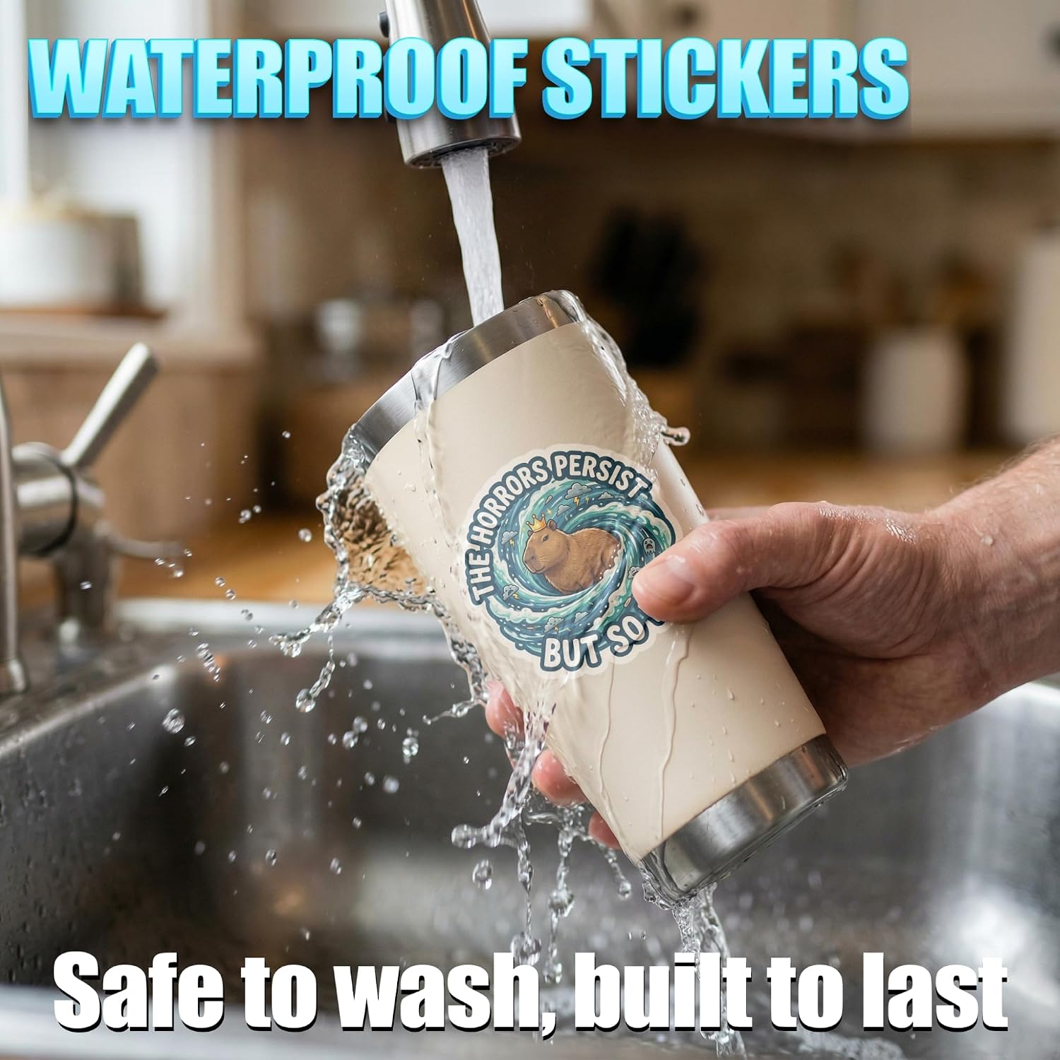 3PCS The Horrors Persist But So Do I Capybara Stickers, Funny Capybara Waterproof Vinyl Decals Up to 3" for Laptop Water Bottle Notebook, Gift for Adults Teens image 4