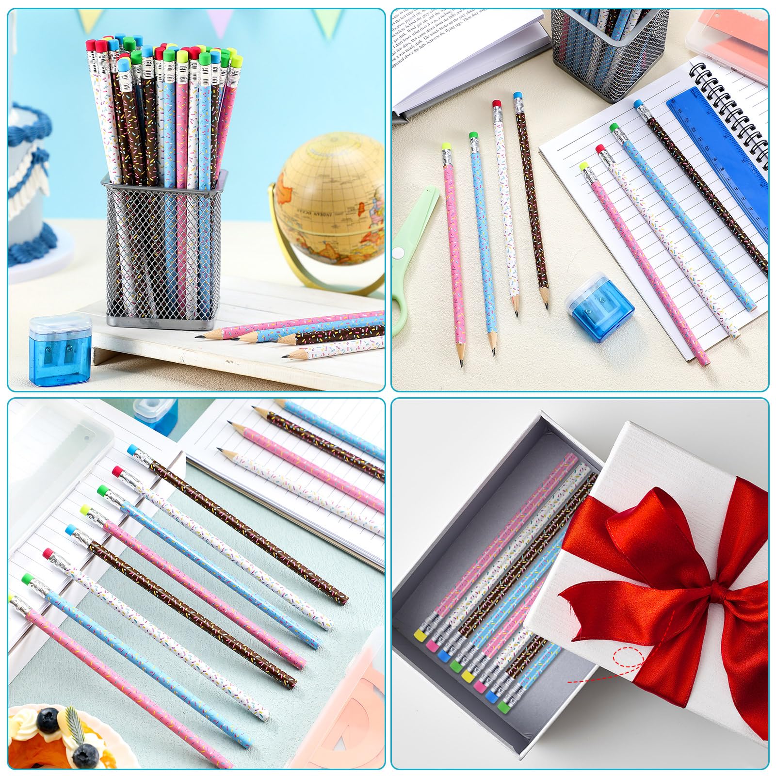 48 lápices de madera con gomas de borrar, regalos temáticos de dona para estudiantes, recuerdos de fiesta, profesores, escuela, aula, recompensa, premios de carnaval, suministros de oficina