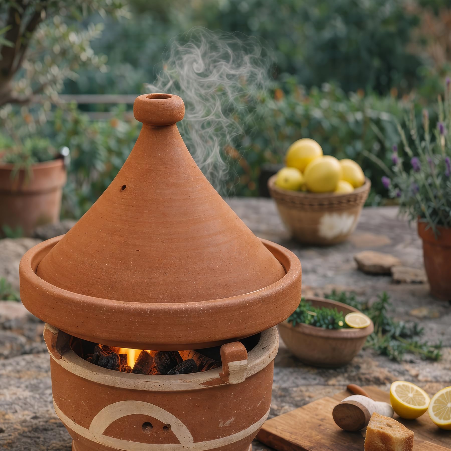 Marokkanisches Tajine Holzkohle-Stövchen Majmar – Grill & Tischgrill aus Ton Ø 30 cm x H 25 cm für Tajine ab Ø 25 cm | Kunsthandwerk aus Marrakesch