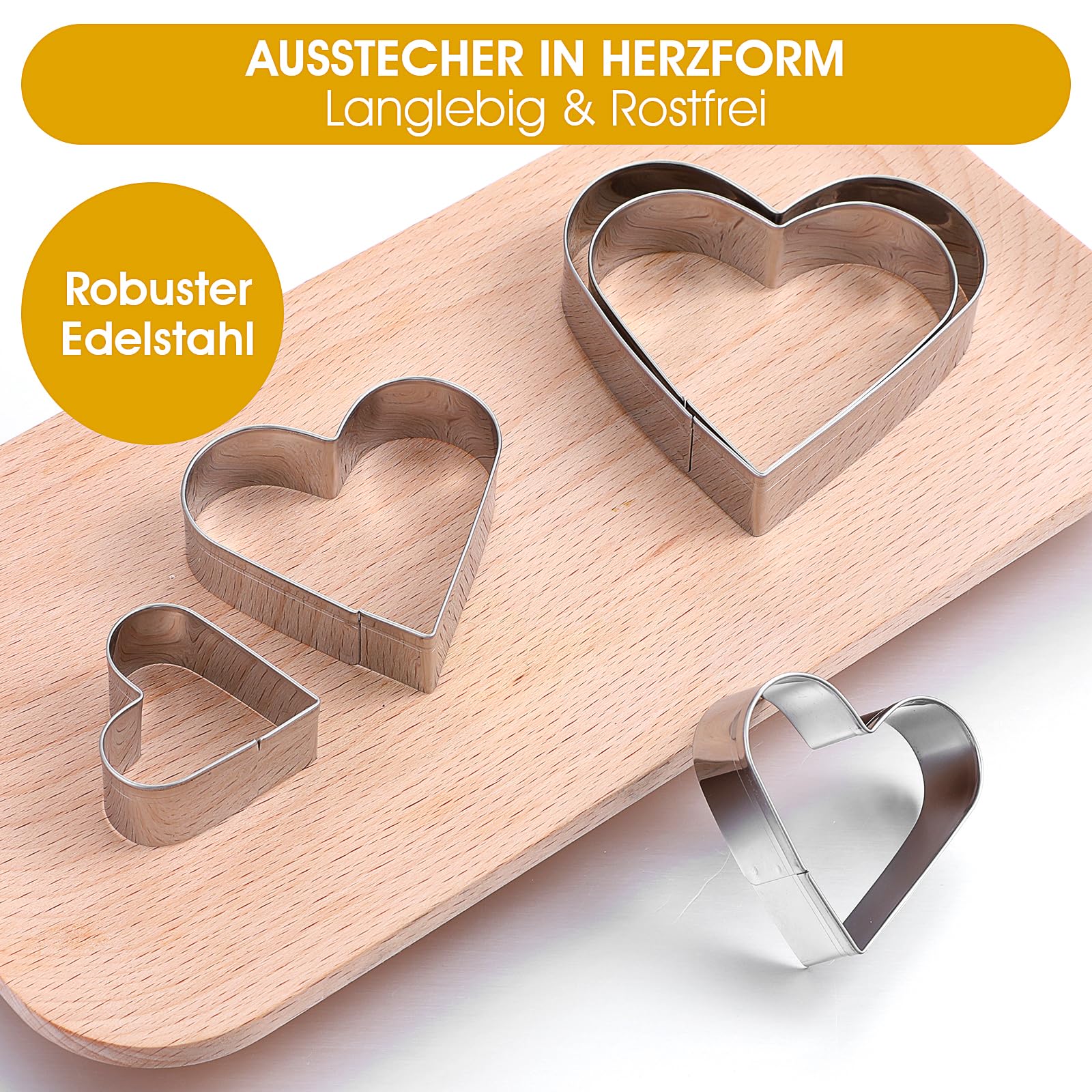 PTaizjjz Formine per biscotti a forma di cuore, 3 pezzi in acciaio inossidabile per San Valentino - 12,5 cm, 10 cm, 7,5 cm