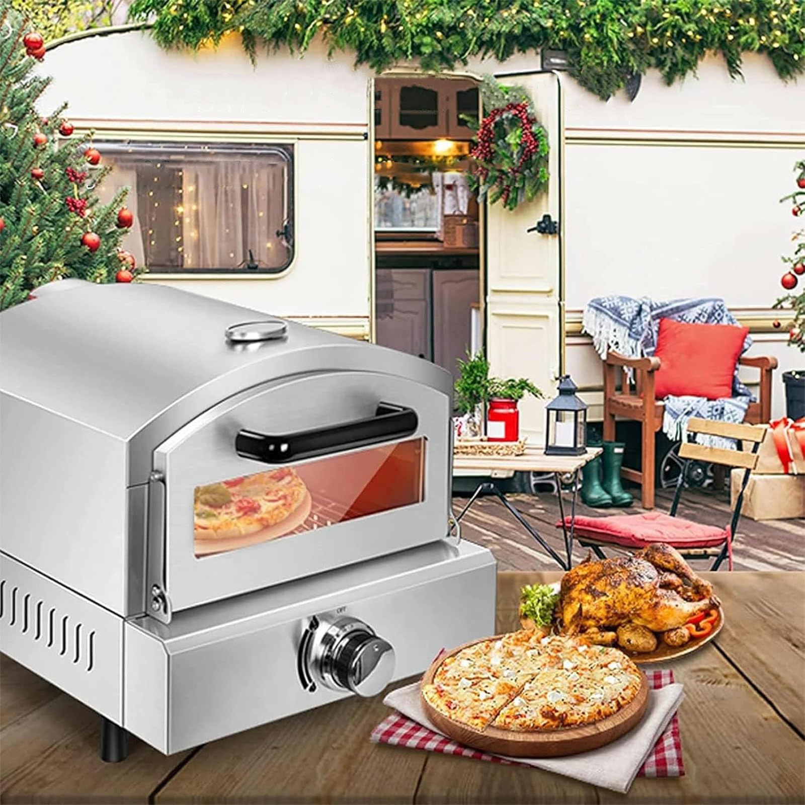 Forno per Pizza Elettrico/Gas, Macchina per Pizza da Banco in Acciaio Inox a Doppio Strato, Forno per Pizza Commerciale/Domestico per Esterni,Gas