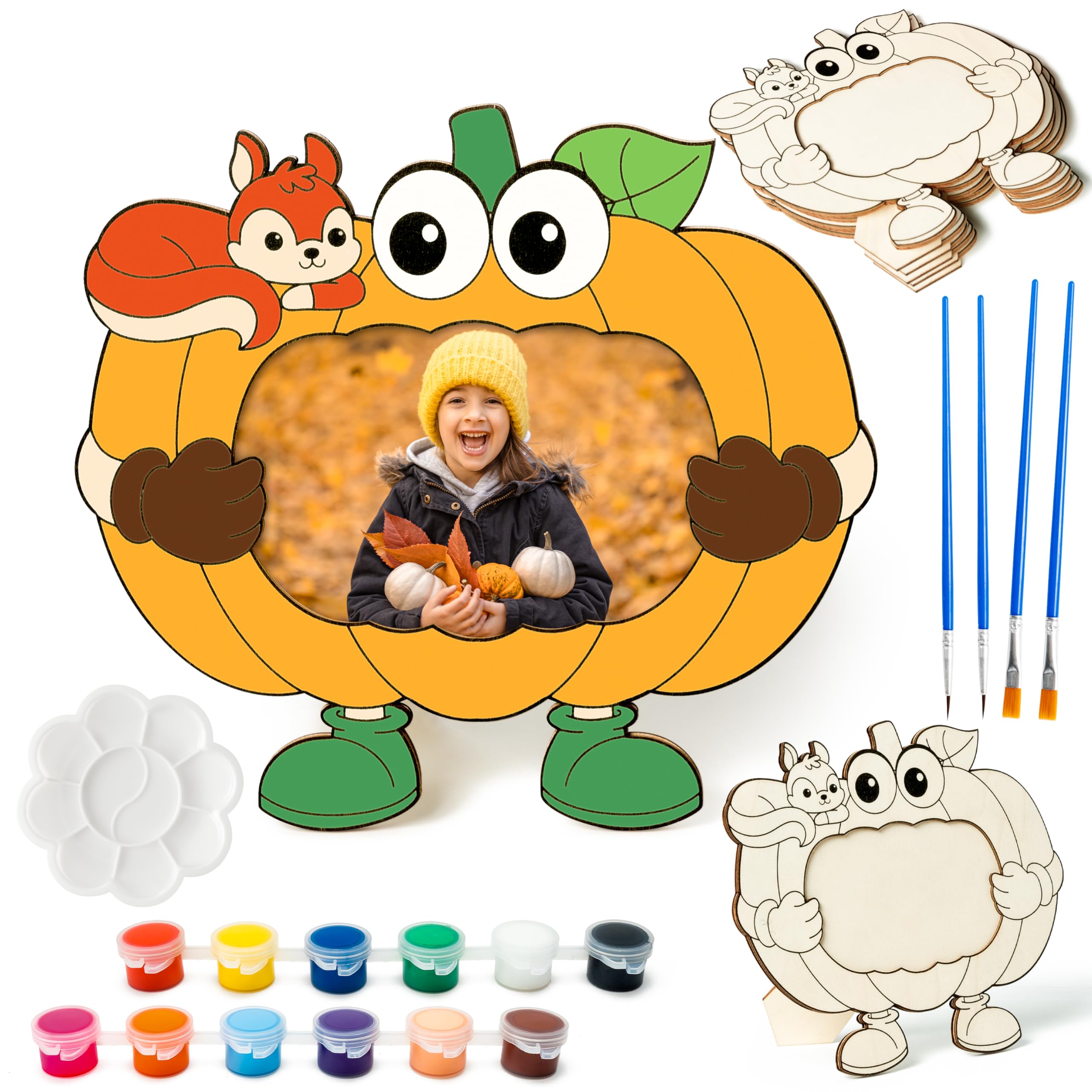 BeYumi 6Pcs Fall Wooden Pumpkin Picture Frame Craft Color Your Own Wooden Picture Frame Autumn DIY Gift for Kids Thanksgiving Photo Display Pumpkin