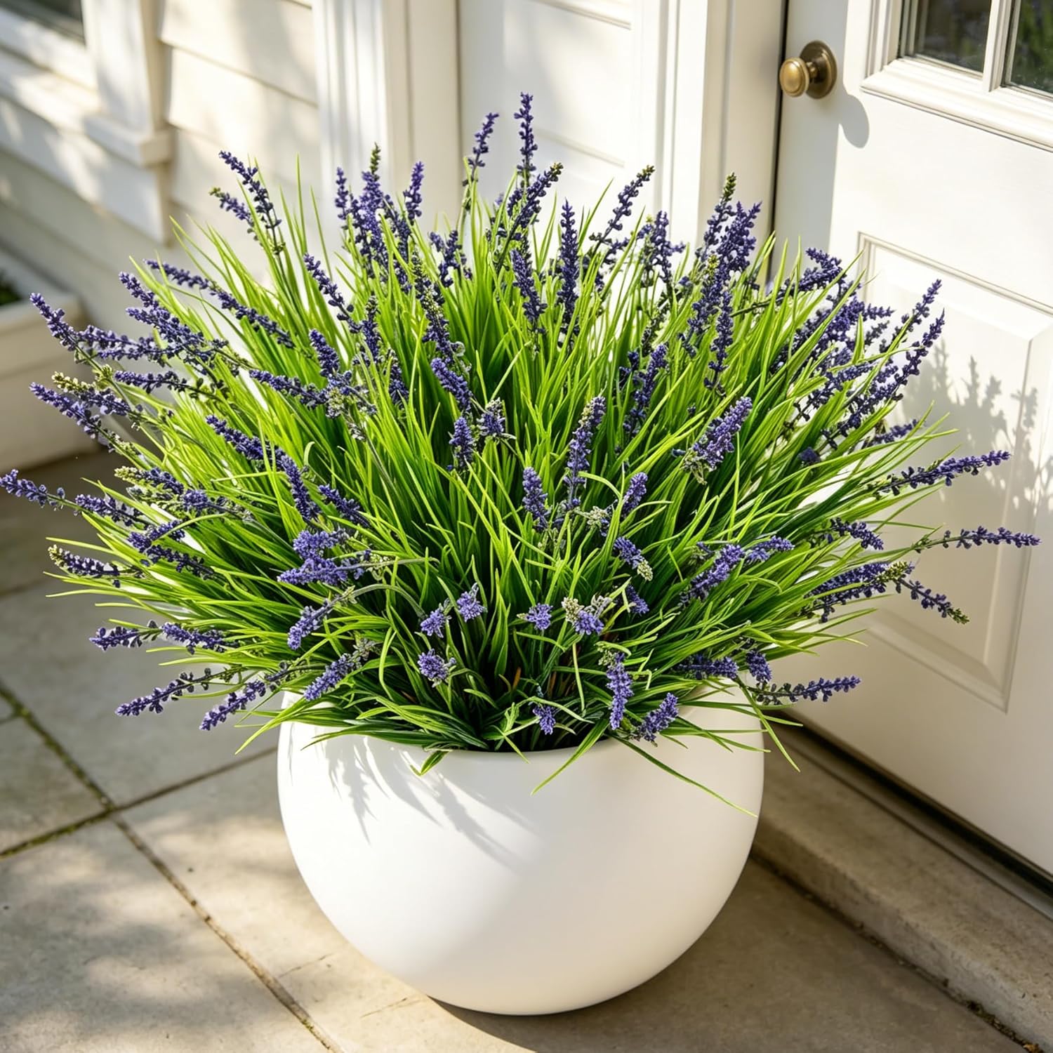 Outdoor Faux Plants, 12 Pcs Fake Plant UV Resistant Monkey Grass Lavender Flower…