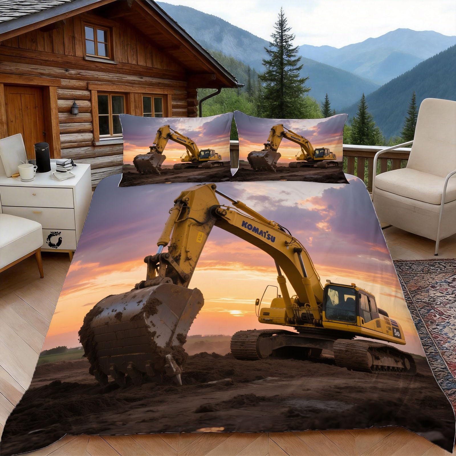 Housse de couette excavateur 240x260 en microfbre douce à fermeture éclair