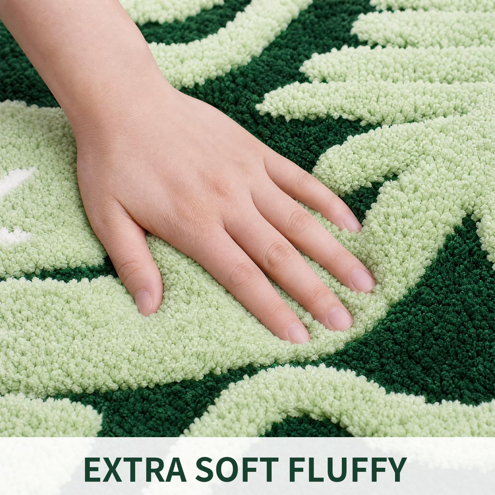 BLESWIN Tapis de Salle de Bain à Motif de Feuilles, 60 × 90 cm, Tapis de Salle de Bain antidérapant et Moelleux, fabriqué en Microfibres duveteuses, adapté à la Douche et à la Chambre,(Vert foncé)