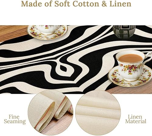 Miniatura 133 de Camino de mesa ondulado de los años 70, retro, hippie abstracto, vintage, verde, rosa, con estampado de ondas para el hogar, cocina, comedor, patio,