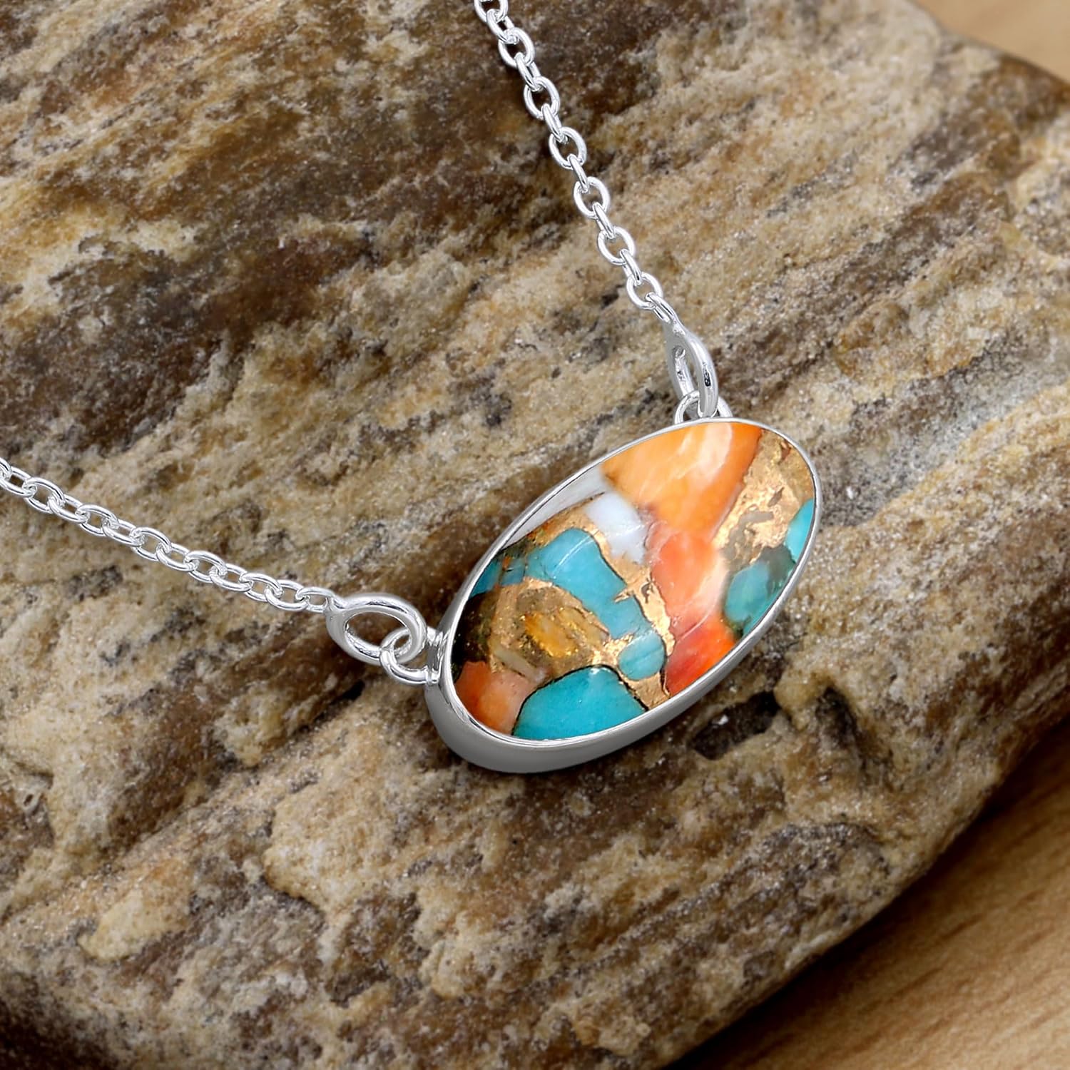 Natural Moonstone/Labradorite/Copper Turquoise/Lapis Oval Shape Gemstone 925 Silver Plated Chain Necklace, Handmade Birthstone Vintage Style Bohemian Fashion Jewelry, Gift for Mom Wife Sister Her