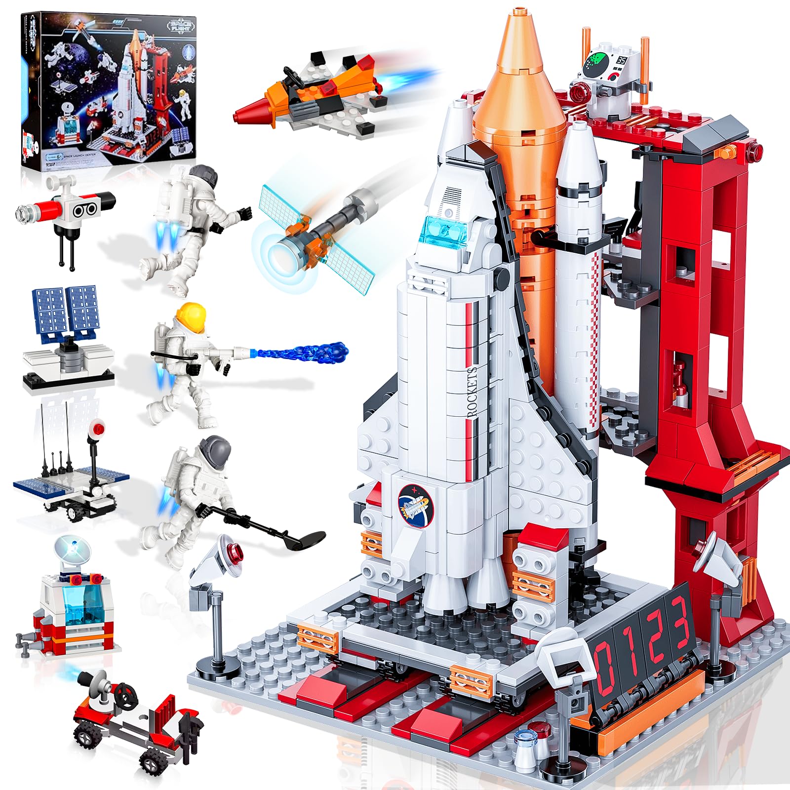 OKKIDY Juguete de Transbordador Espacial, Explora el Modelo del Universo con Cohete y Lanzador de Bloques de Construcción - 855 Piezas Bloques de Construcción Stem para Niños y Adultos Aficionados